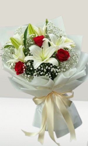 Red Rose and White Lily Bouquet