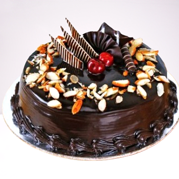 Chocolate Almond Garnished Cake.