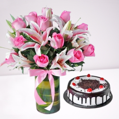 Pink Lily and Pink Roses