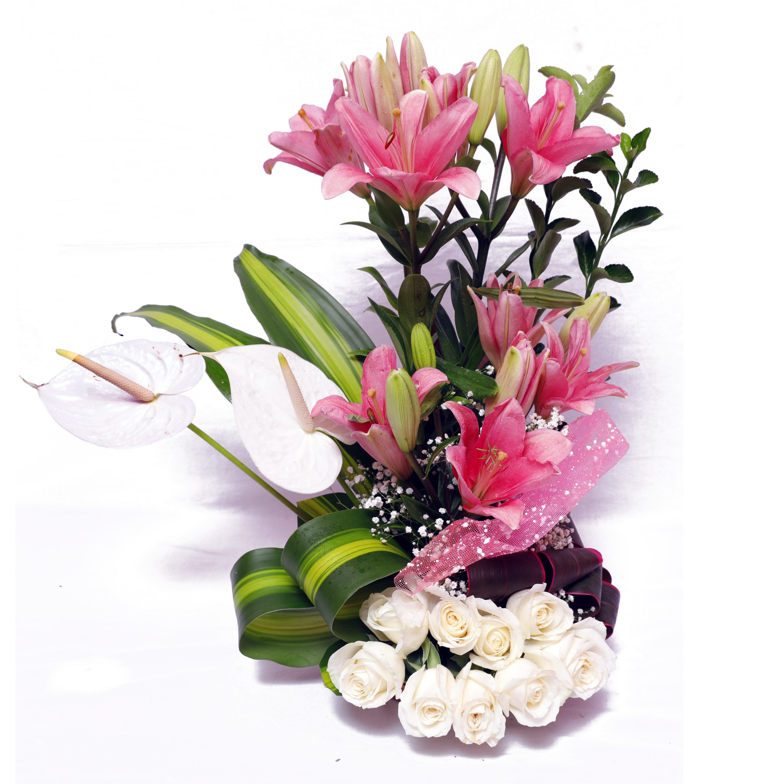 Pink and White Elegance flower basket