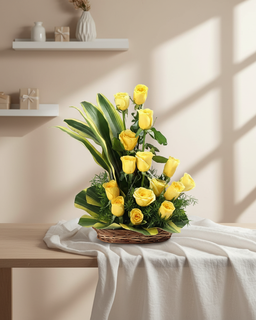 Golden Glow Rose basket