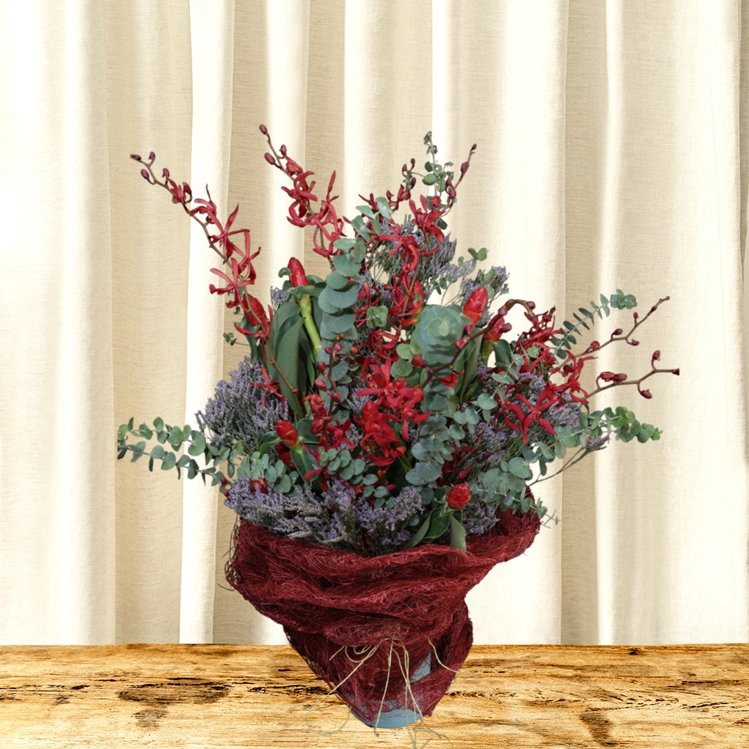 Red Kangaroo Paw & Purple Statice Bouquet