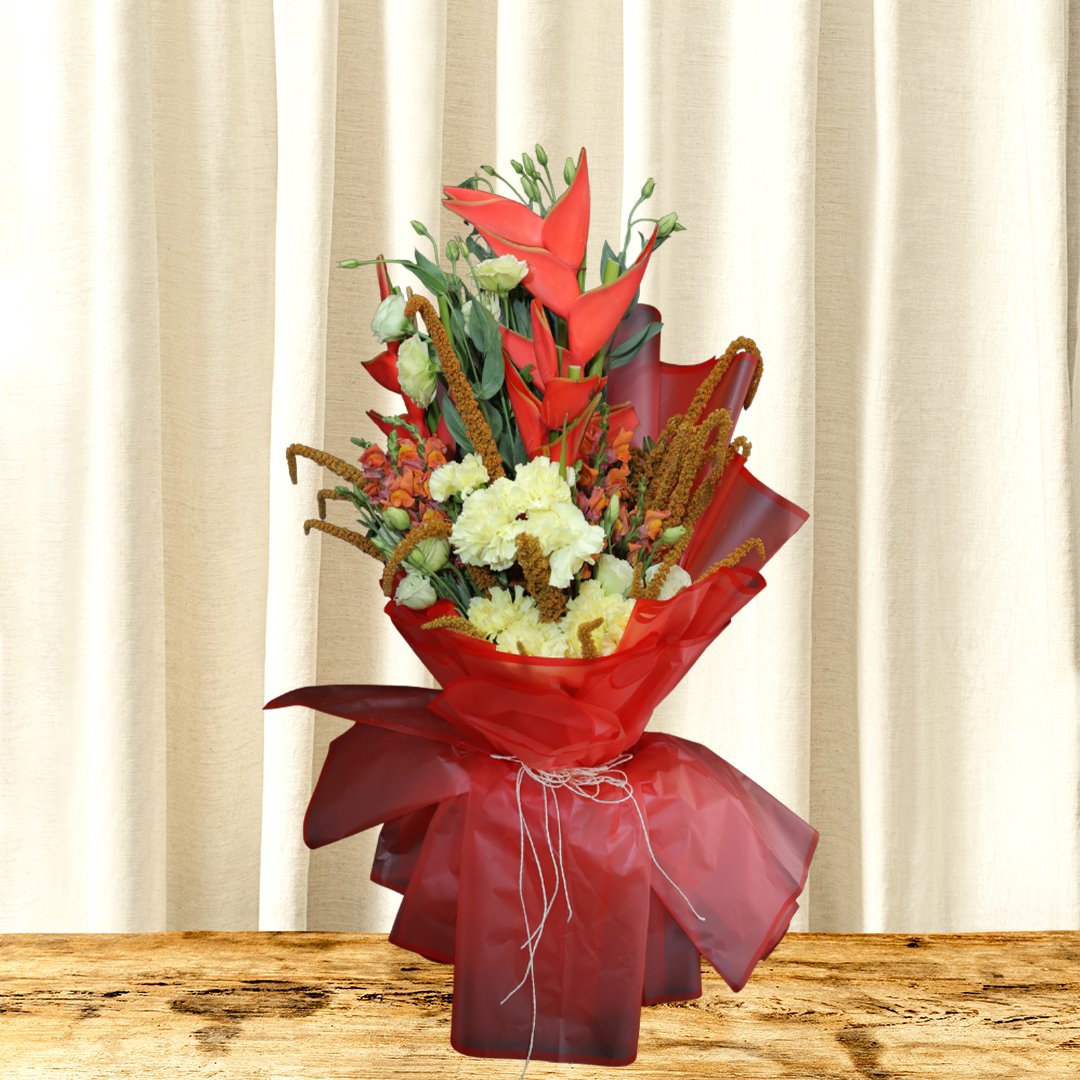 Vibrant Orange Bird of Paradise & White Carnation Exotic Bouquet