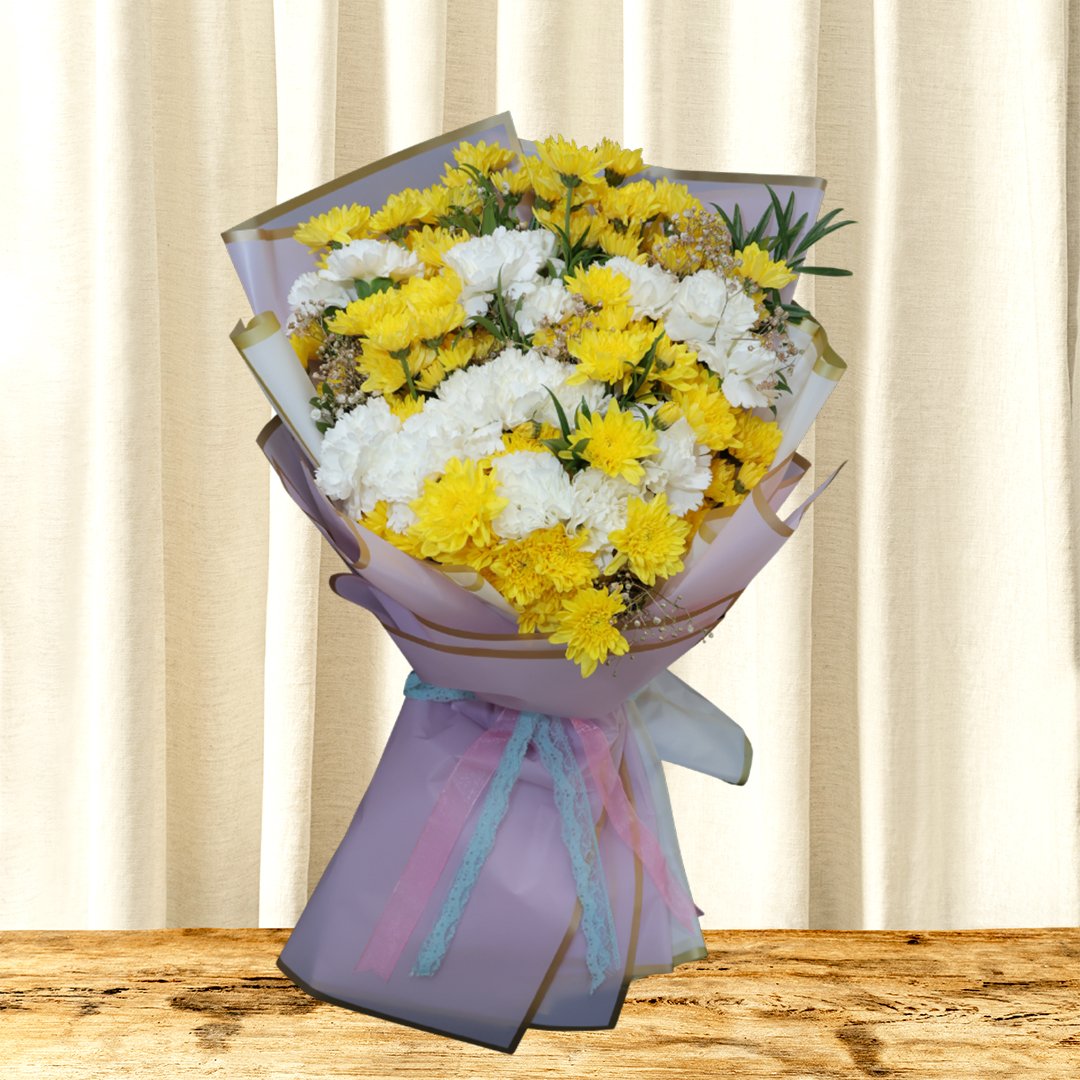 Eternal Grace: Yellow and White Chrysanthemum Tribute