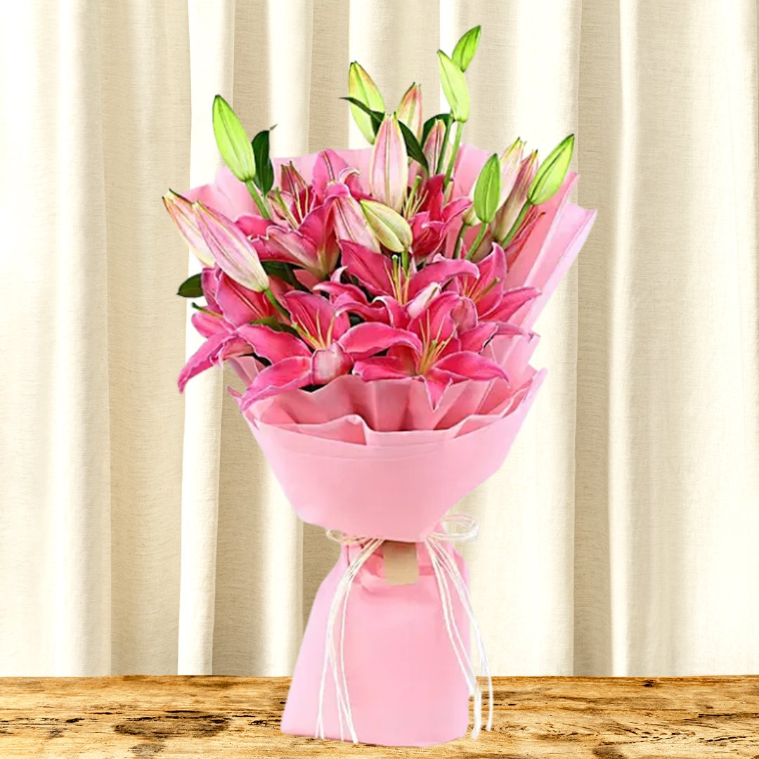 Passionate Oriental Pink Lilies Bouquet
